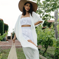 Plain Half Sleeve Stretch Cover Up Robe