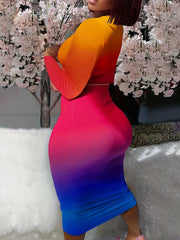 Ombre & Cross Print Crop Top & Bodycon Skirt Set