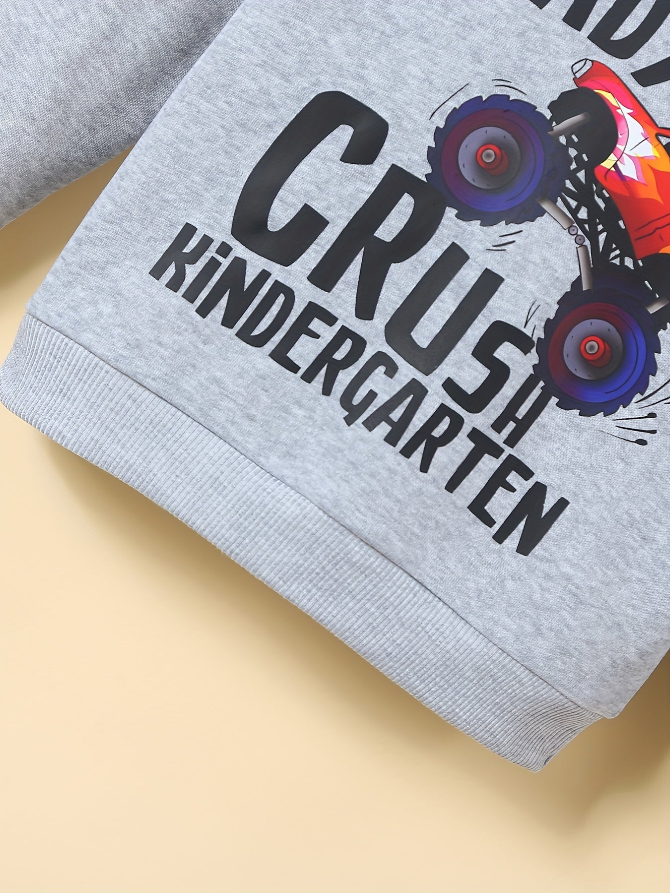 Cartoon Truck Letter Print Crew Neck Sweatshirt for Boys