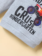 Cartoon Truck Letter Print Crew Neck Sweatshirt for Boys
