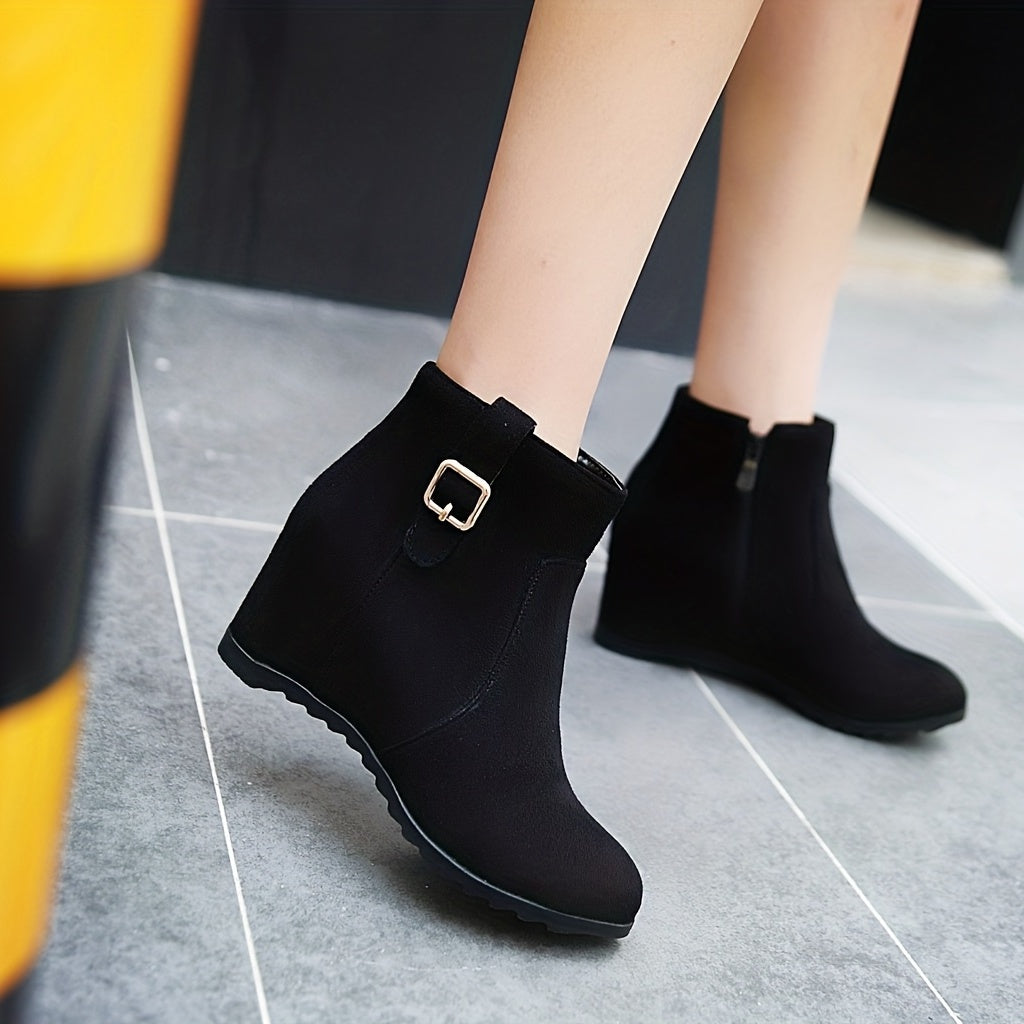 Women's Wedge Ankle Boots Height Increasing Side Zipper Shoes