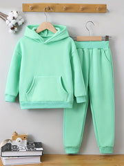 2Pcs Girls Fleece Sports Hoodie And Pant Suit Set