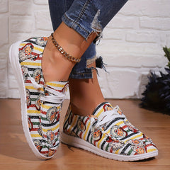 Women's Christmas Skates Shoes Colorful Stripes Santa Snowflake Patterns
