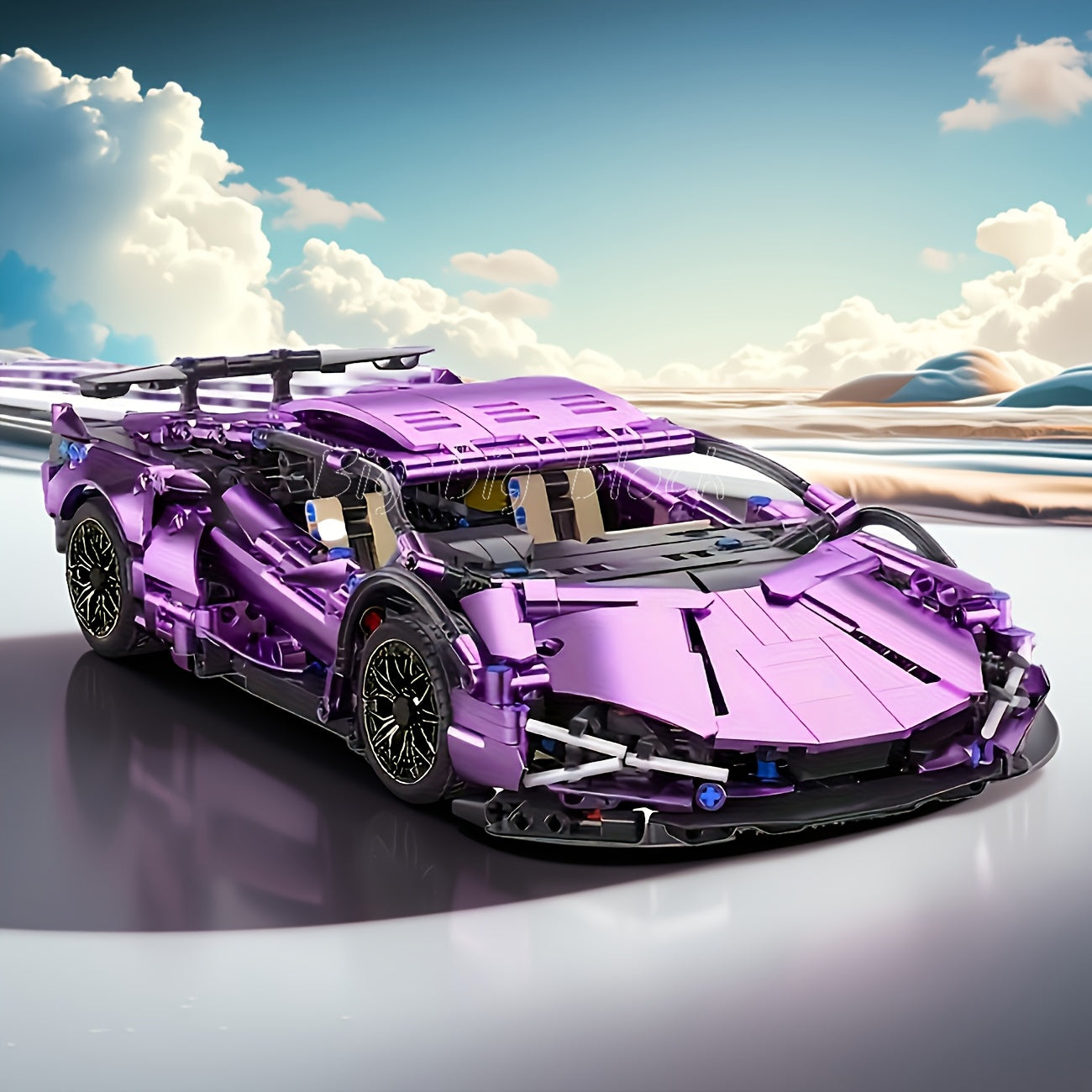 1300 pcs Plated Purple Sports Car Model Kit Building Blocks