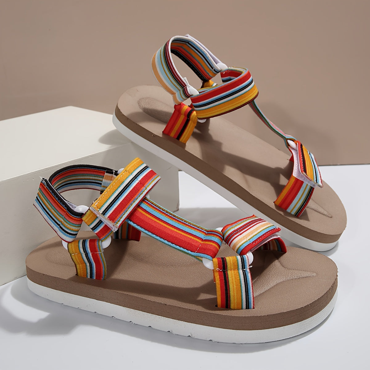 Colorful Stripes Women's Flat Sports Sandals Non-slip Outdoor Sandals