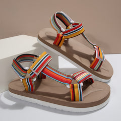 Colorful Stripes Women's Flat Sports Sandals Non-slip Outdoor Sandals