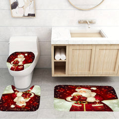 Christmas Santa Claus Shower Curtain Set Holiday Gift Snowflake Print