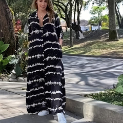 Women's Plus Stripe Print Button Up Maxi Shirt Dress