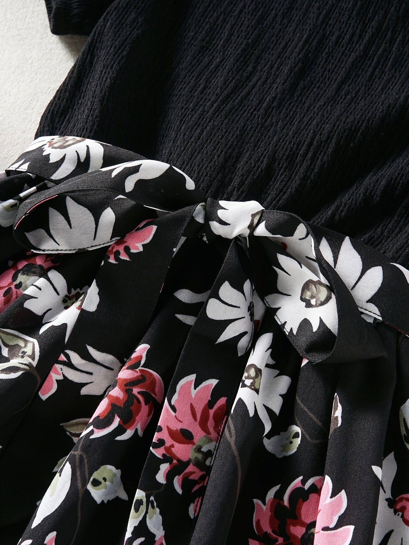 Girls Casual Short Sleeve Dress With Flower Print