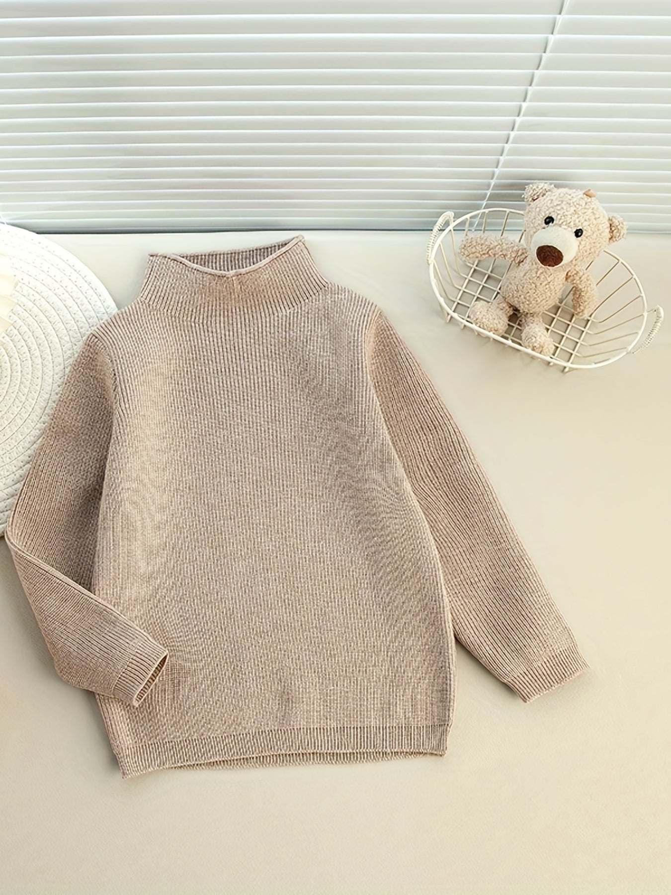 Warm Ribbed Half Turtleneck Sweater for Toddler Boys Girls