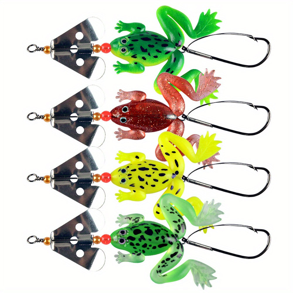 4pcs Silicone Frog Soft Lure 4.33in 6.5g for Pike Catfish Salmon Fishing