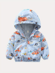 Boys Excavator Cartoon Zipper Hoodies Kids Jackets