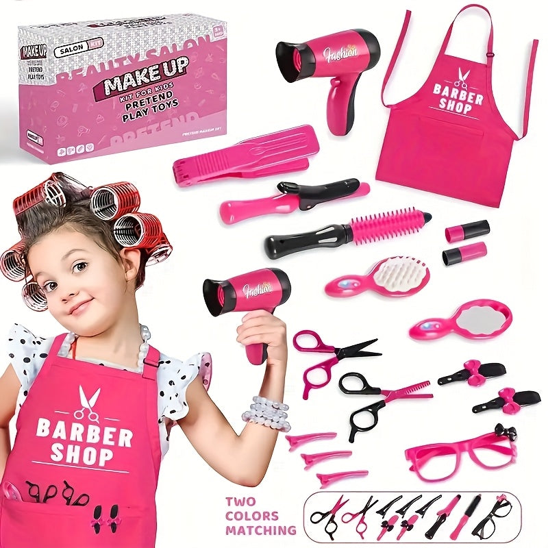 Girls' Hair Tool Playset Makeup Dress Up Toys Realistic Hair Dryer Brushes Sciss