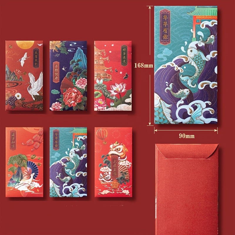 6pcs Chinese Red Envelopes for Spring Gifting & Decoration