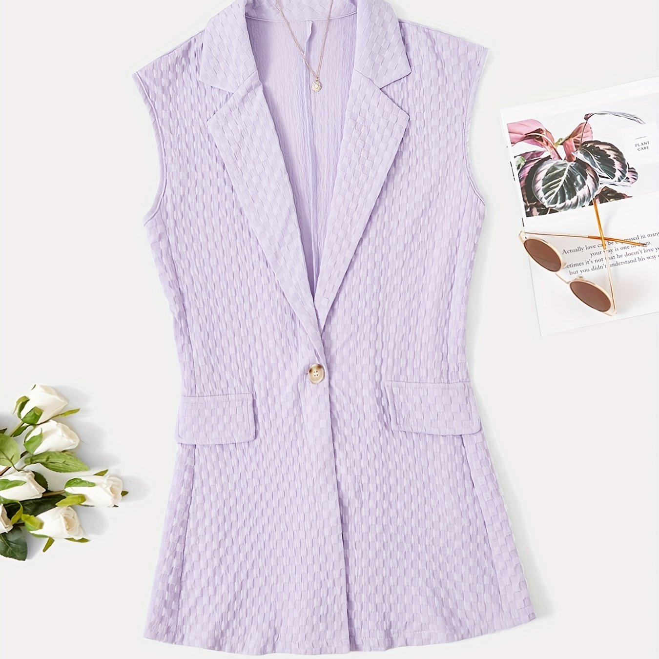 Solid Sleeveless Vest Blazer Casual Lapel Outerwear