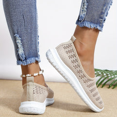 Women's Mesh Panel Flat Sneakers Breathable Solid Slip On Low Shoes