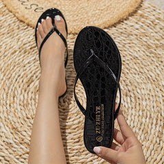 Women's Crocodile Pattern Flip Flops Slip On Flat Beach Shoes