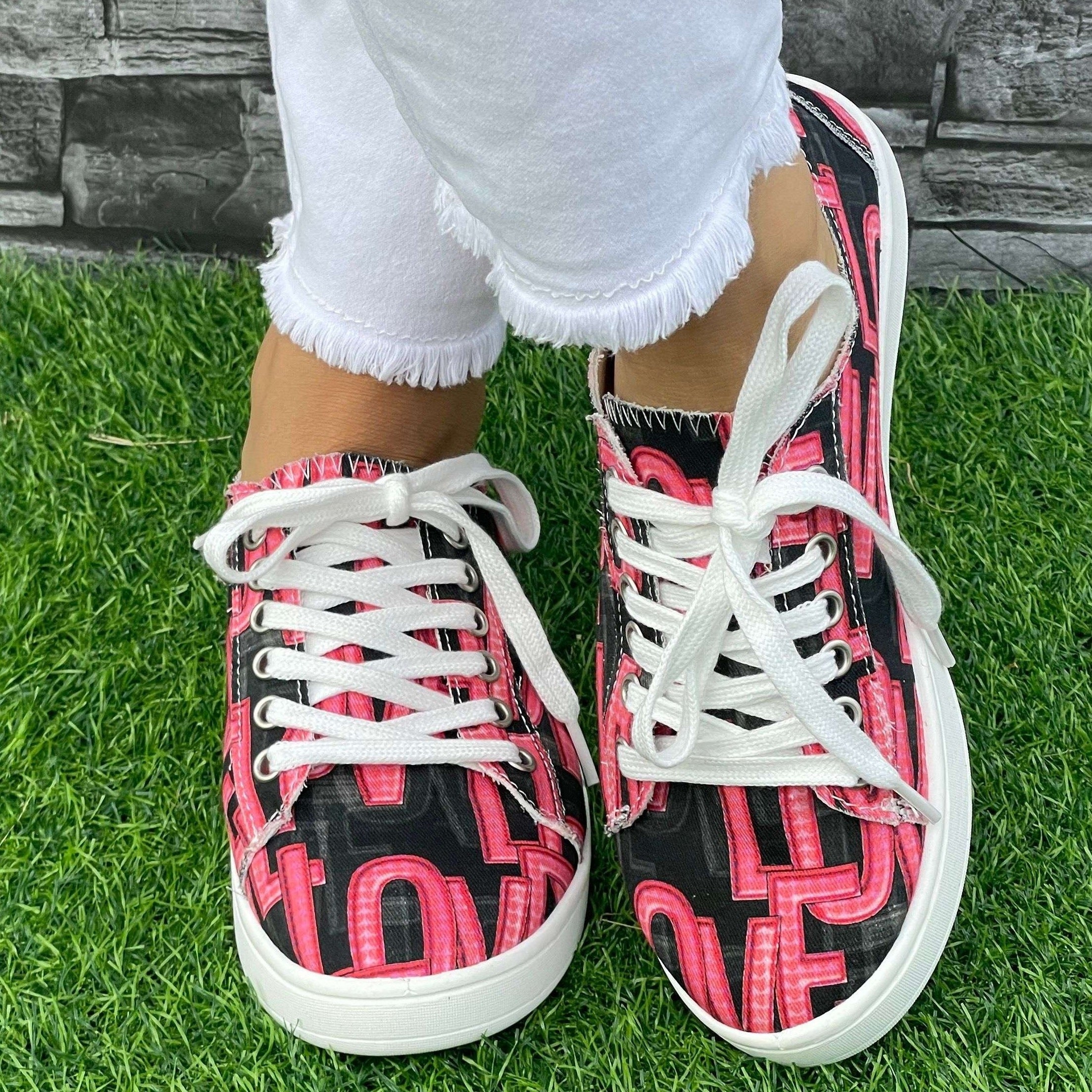 Red Letter Flat Shoes for Women Lightweight Breathable Casual Walking Shoes
