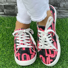 Red Letter Flat Shoes for Women Lightweight Breathable Casual Walking Shoes