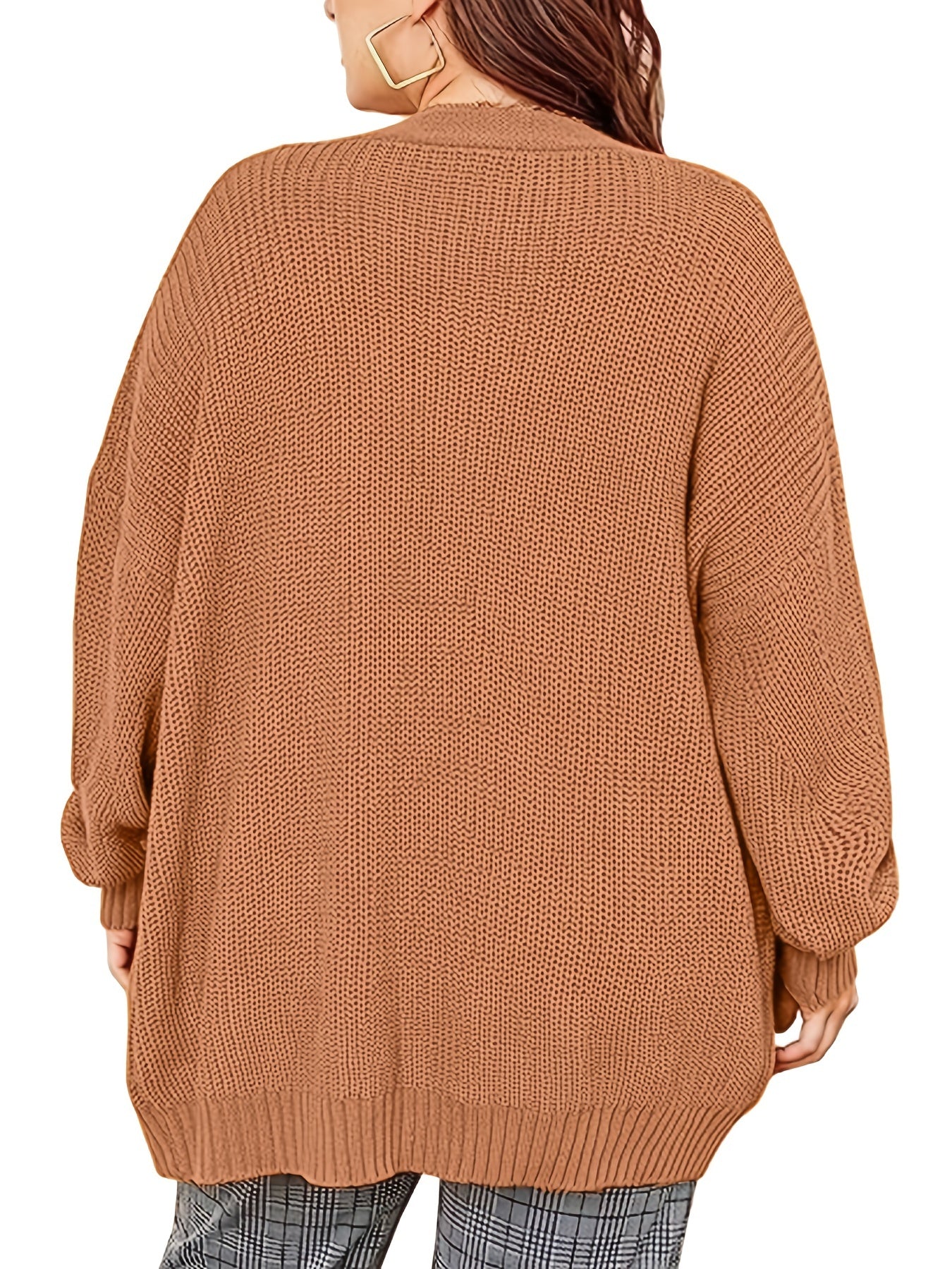 Solid Long Sleeve Open Front Cardigan With Pockets