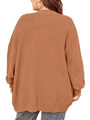 Solid Long Sleeve Open Front Cardigan With Pockets