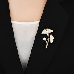 Ginkgo Leaf Scarf Pin Faux Pearl Rhinestone Brooch Women Shawl Clip