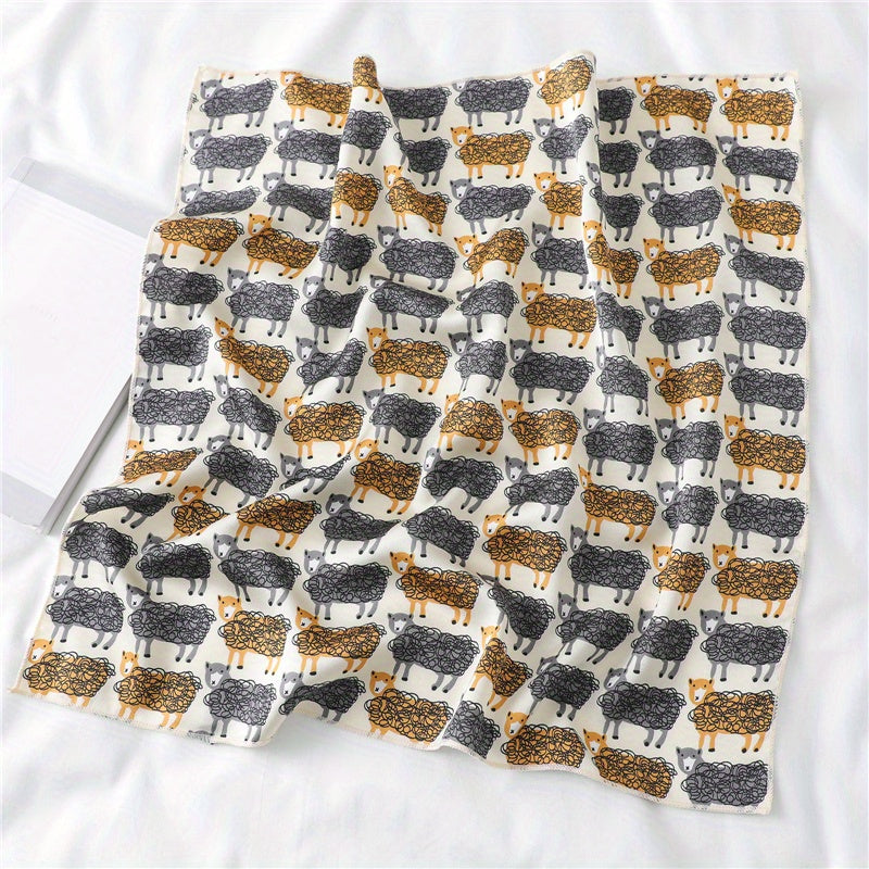 Cartoon Animal Print Bandana Satin Square Scarf Neckerchief Head Wrap