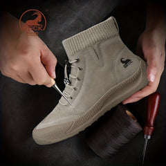 Men's No Tie Lace up Boots Casual Walking Shoes Sock Shoes