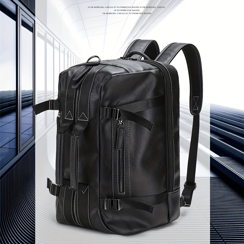 Men's Large Capacity PU Leather Backpack Crossbody Travel Business Bag