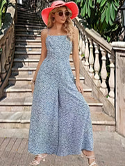 Floral Wide Leg Jumpsuit Boho Cinched Waist