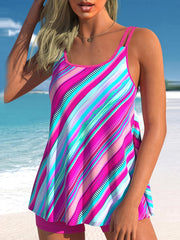Graphic Print Tankini Set Split Strap Top & Shorts Swimsuit