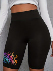 Women's Graphic Print High Rise Skinny Fitness Shorts