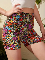 Women's High Stretch Floral Sports Shorts for Running and Workouts