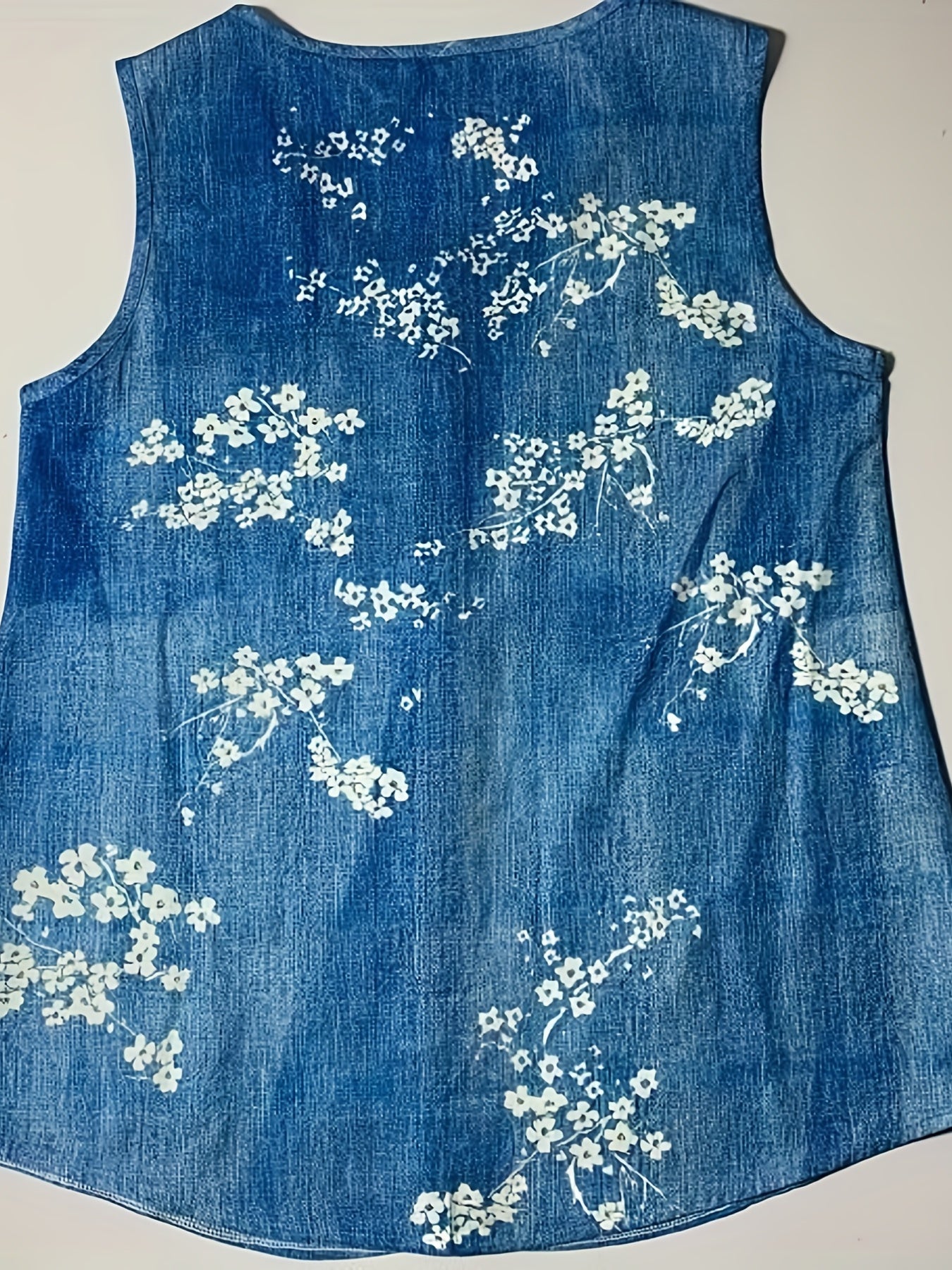 Flower Print Pocket Tank Top Sleeveless Button