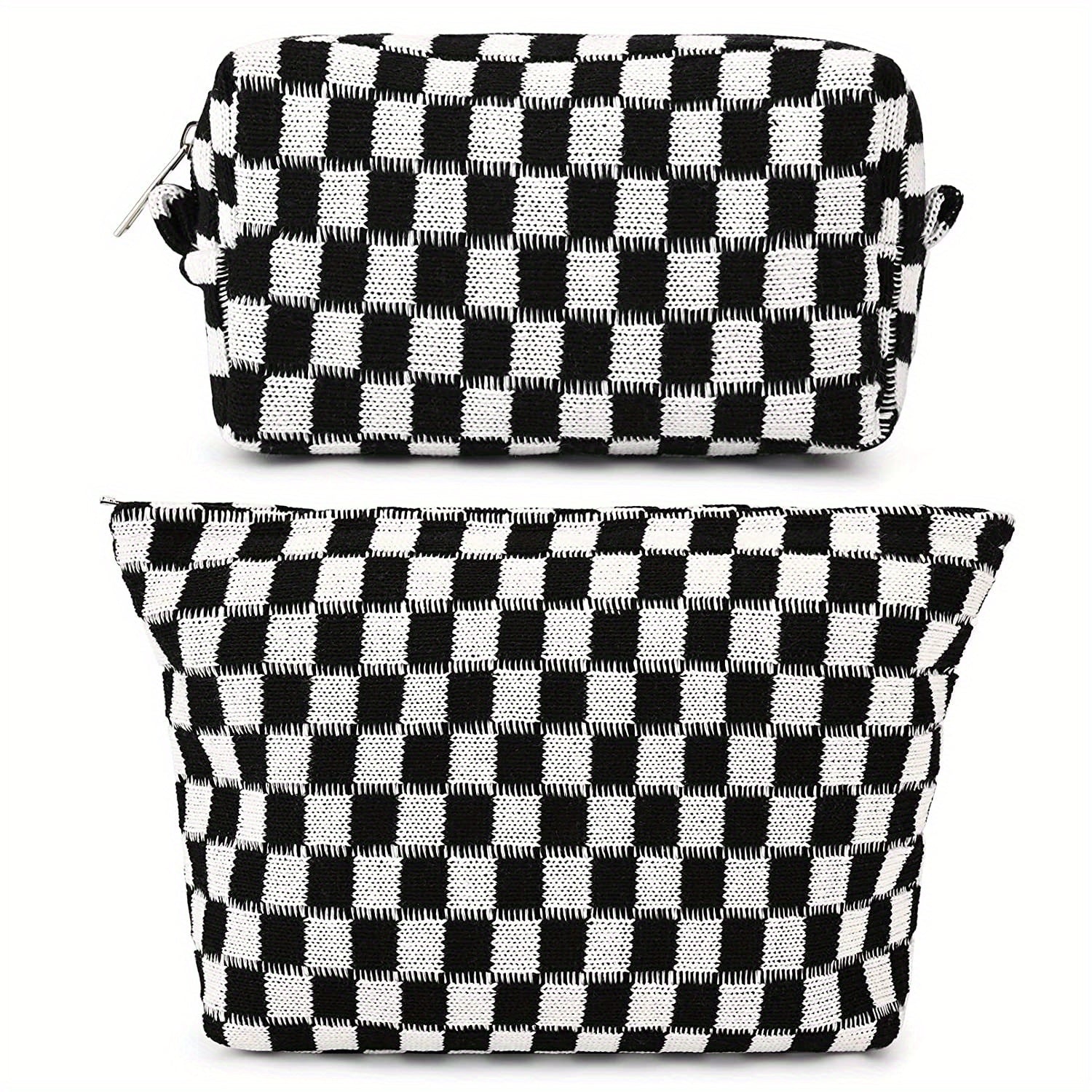 2pcs Checkered Makeup Bag Travel Toiletry Organizer for Women