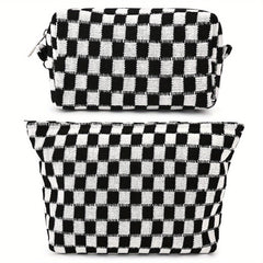 2pcs Checkered Makeup Bag Travel Toiletry Organizer for Women
