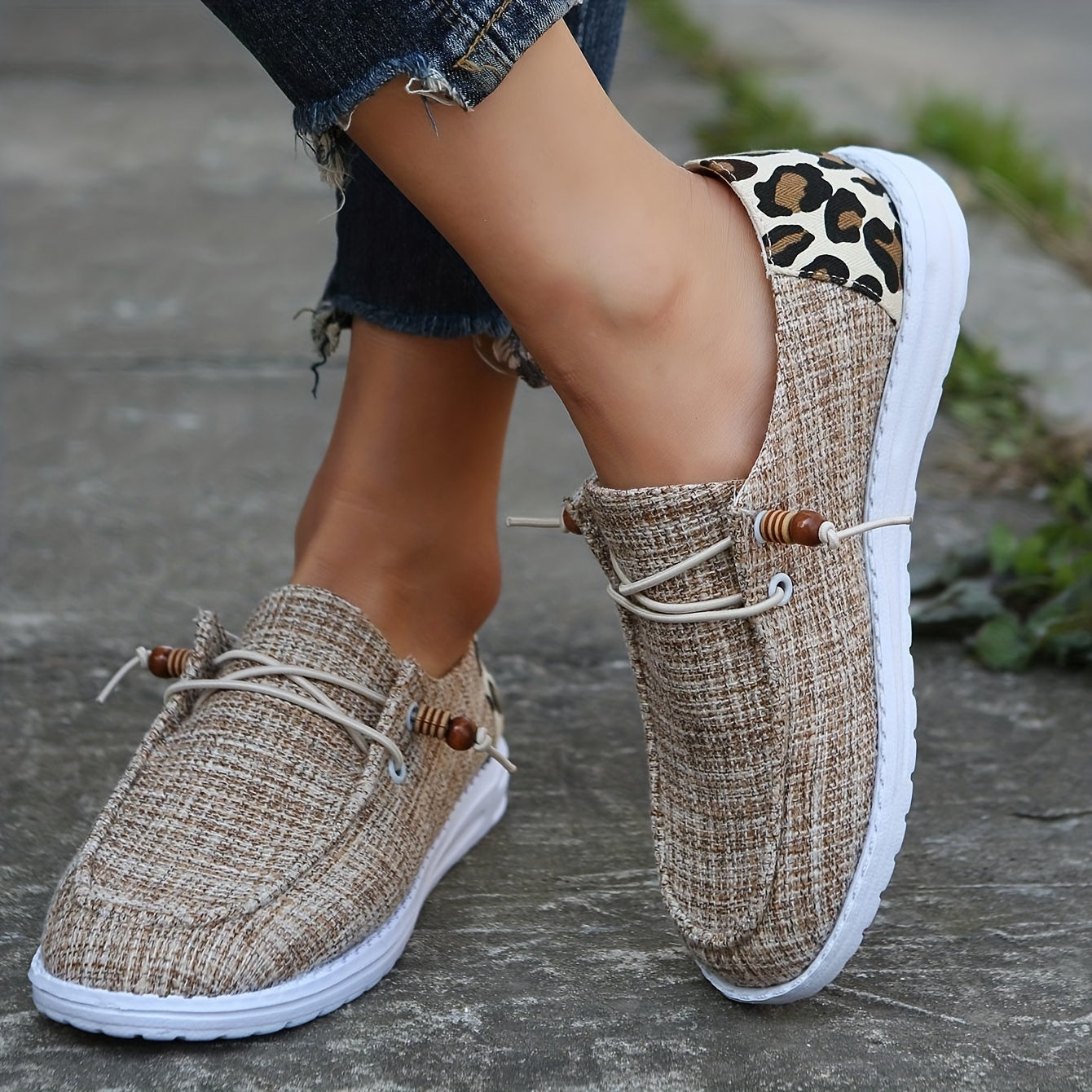 Leopard Print Slip On Canvas Loafers Low Top Flat Shoes