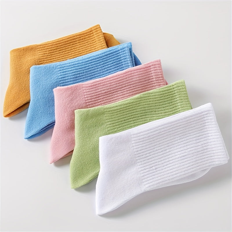 5 Pairs Crew Socks for Women - Casual & Comfy Mid Tube Stockings