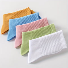 5 Pairs Crew Socks for Women - Casual & Comfy Mid Tube Stockings