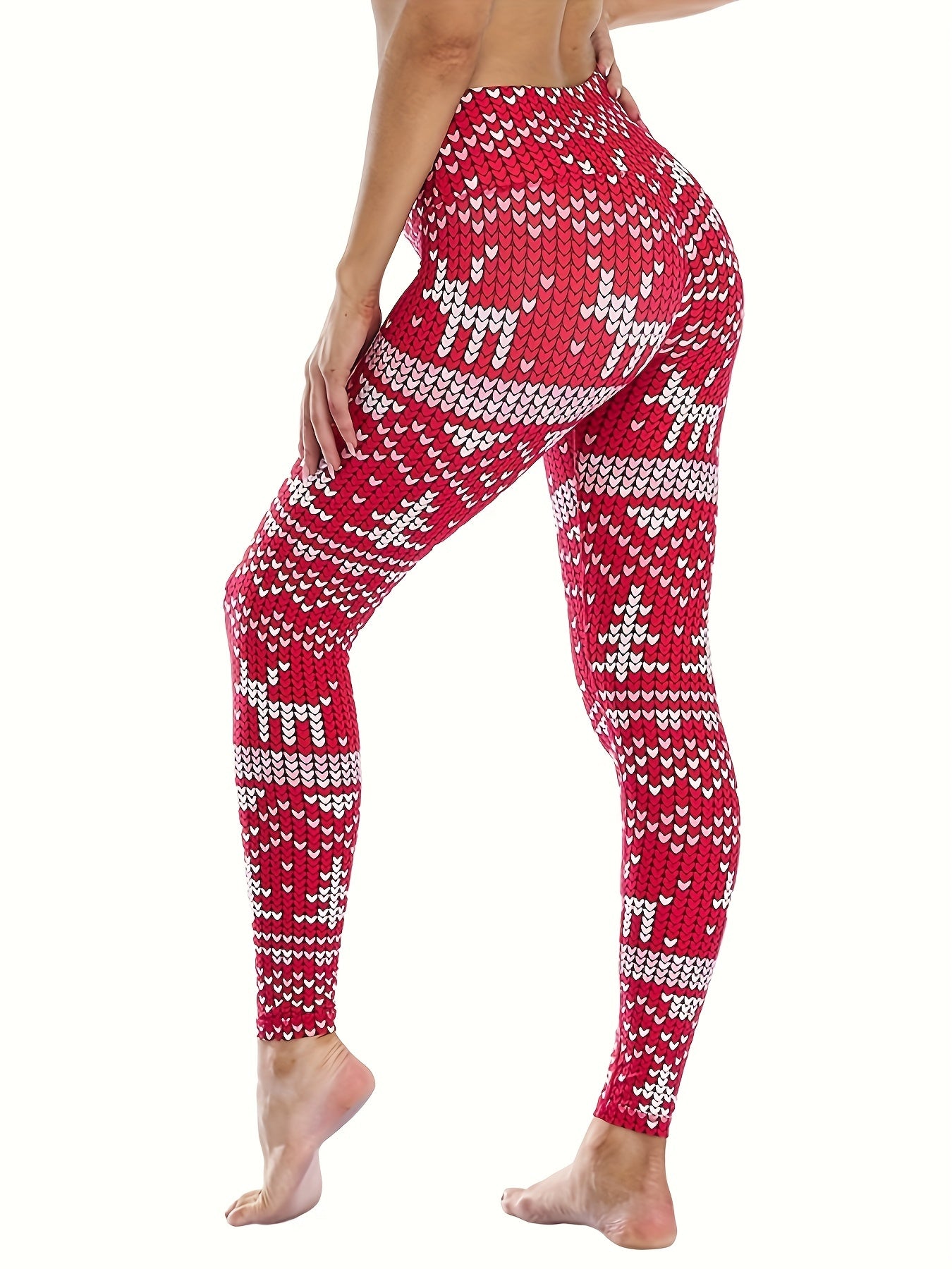 Christmas Snow & Deer Print Yoga Seamless Butt Lifting Leggings High Waist