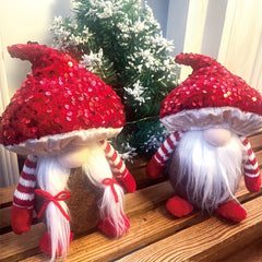 Christmas Doll Decoration Sequin Red Mushroom Ornament Gift