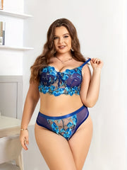 Embroidered Floral Push Up Lingerie Set Women Plus
