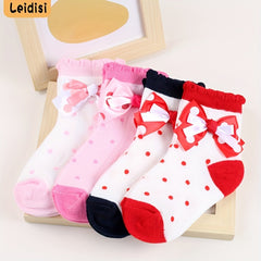 3 Pairs Girls Lace Dot Pattern Crew Socks