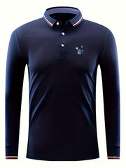 Elk Print Men's Casual Long Sleeve Polo Shirt