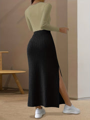 Ribbed Slit Skirt High Stretch Ankle Skirt Spring Summer