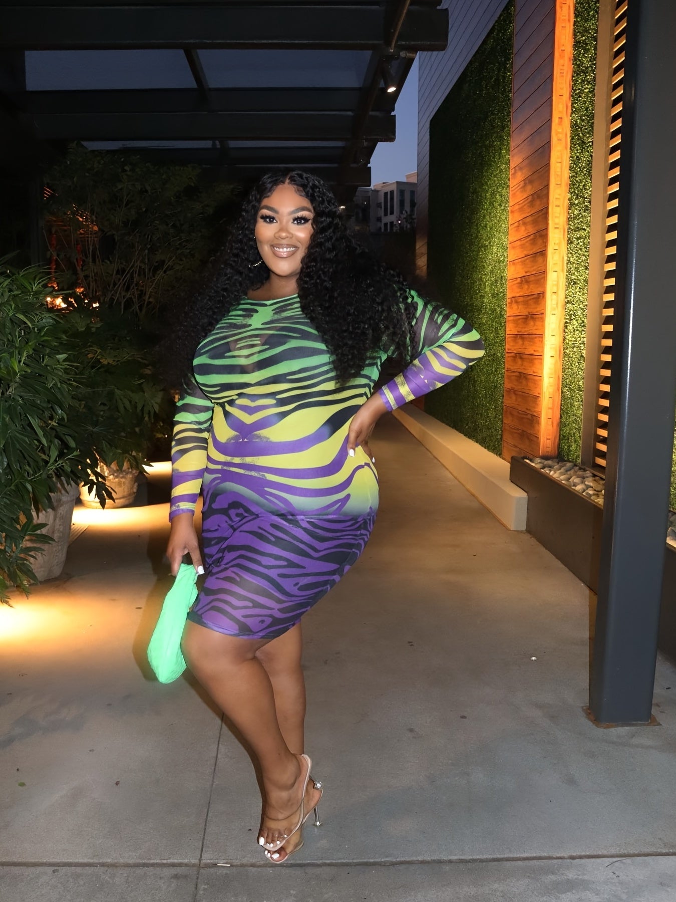 Printed Long Sleeve Bodycon Midi Dress