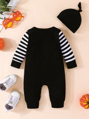 Halloween Striped Long Sleeve Romper Set Baby Bodysuit Hat 2pcs