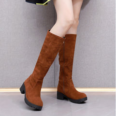 Chunky Knee High Boots Round Toe Side Zipper Thermal Ridding Boots