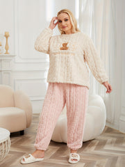Women's Plus Teddy Bear Pattern Flannel Pajama Set