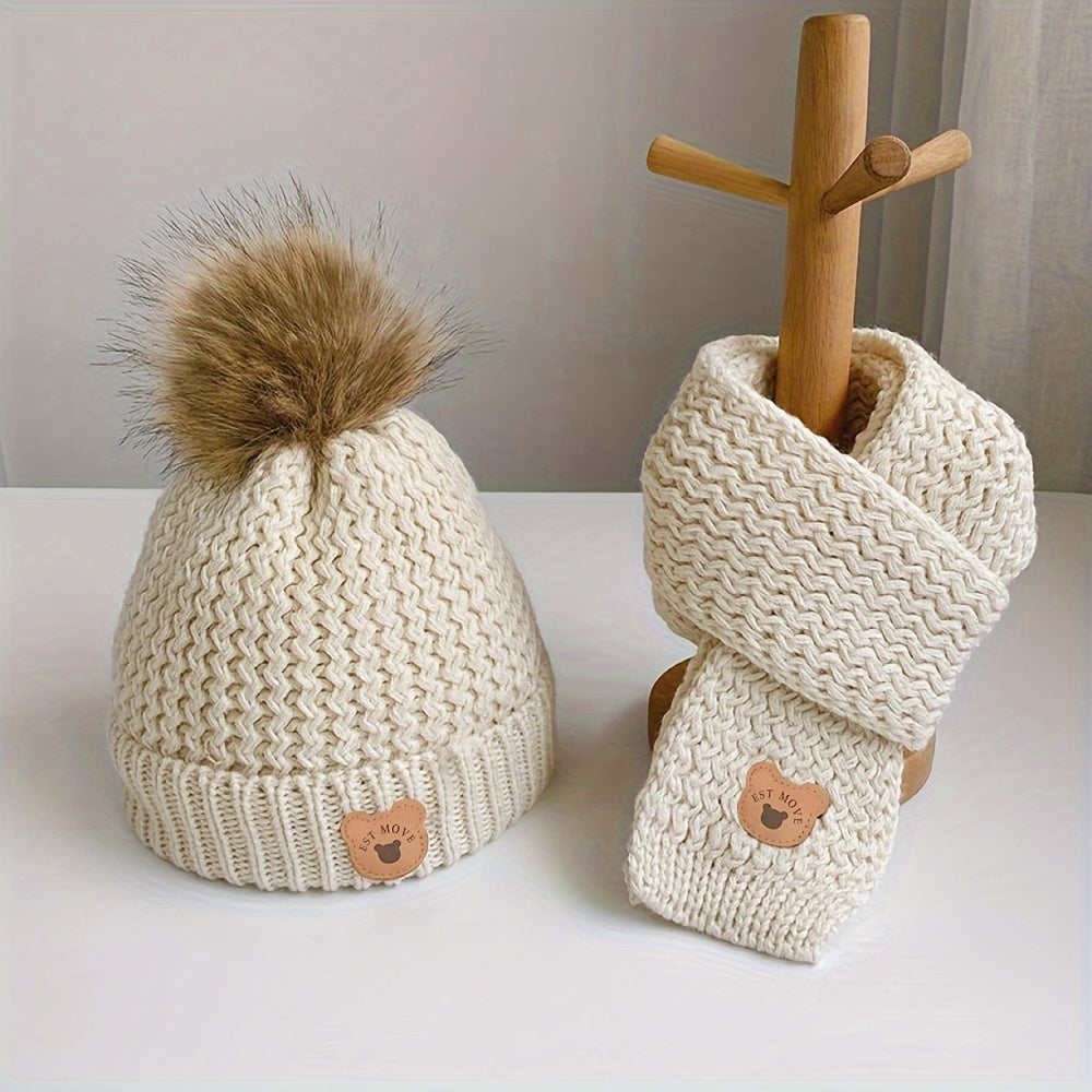 Kids Hat and Scarf Set, Warm Knitted Winter Hat and Neck Warmer